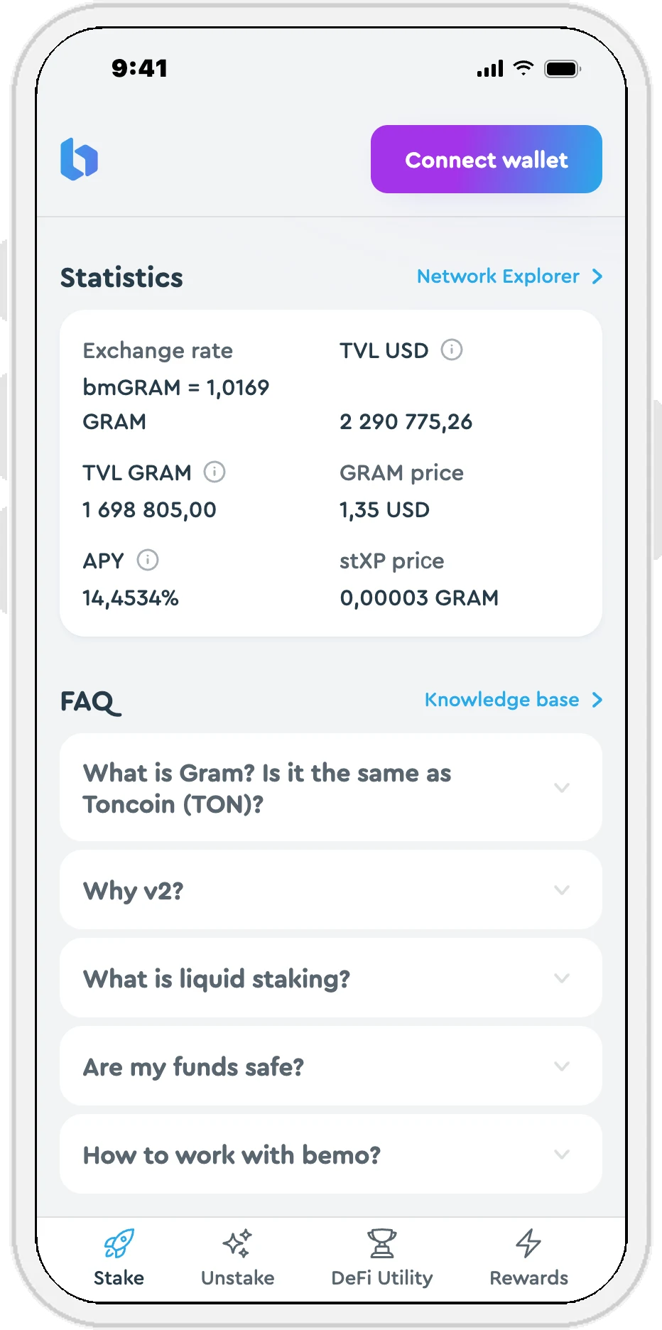 Статистика пула и FAQ под формой